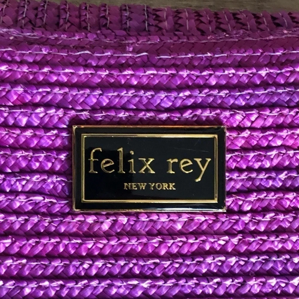 Felix Rey NY Fuchsia Straw Clutch Purse Seashell Embellished Boho Beach Bag